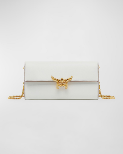 Mcm Laurel Leather Wallet On Chain In White