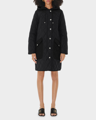 Shop Burberry Roxby Quilted Top Coat With Hood In Black