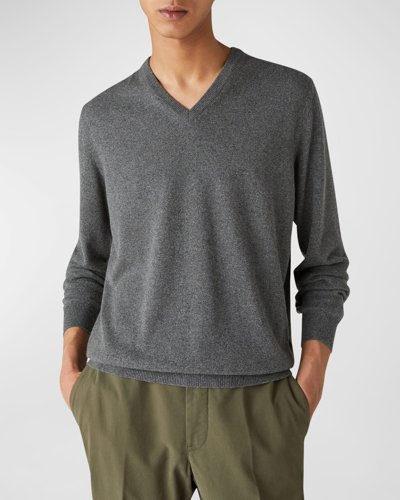 Shop Loro Piana Men's Scollo Baby Cashmere V-neck Sweater In Grey Melange