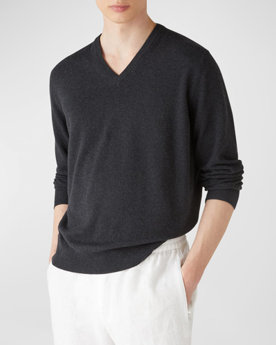 Shop Loro Piana Men's Scollo Baby Cashmere V-neck Sweater In Black/dark Grey M