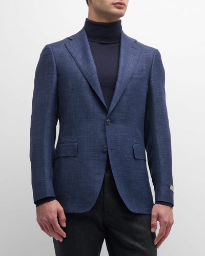 Shop Canali Men's Textured Wool-blend Blazer In Blue