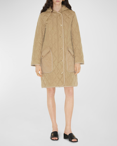 Shop Burberry Roxby Quilted Hooded Coat In Archive Beige
