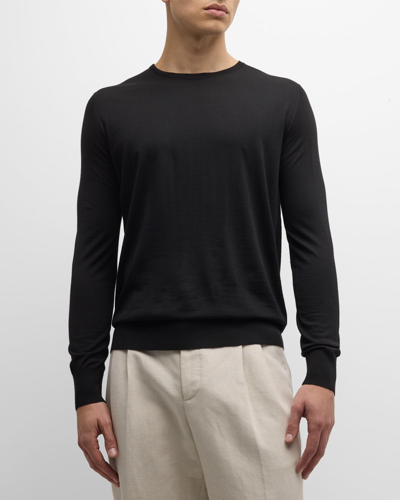 Shop Loro Piana Men's Girocollo Wool Crewneck Sweater In Black