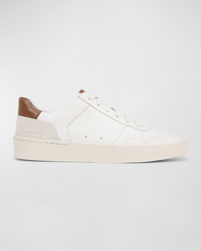 Shop Vince Men's Peyton Ii Leather Low-top Sneakers In Chalk White