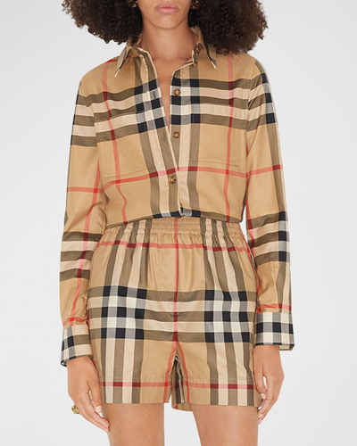 Shop Burberry Nivi Check Collared Shirt In Archive Beige Ip