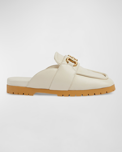 Shop Gucci Airel Leather Horsebit Loafer Mules In Ivory