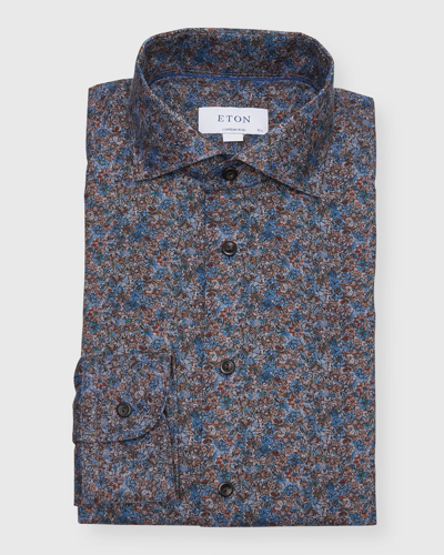 Shop Eton Men's Contemporary Fit Melange Floral Shirt In Blue