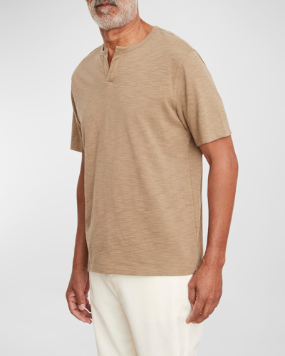 Shop Vince Men's Split-neck Slub Cotton T-shirt In Olive Moss