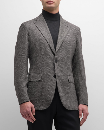 Shop Brioni Men's Two-tone Twill Blazer In Flannel