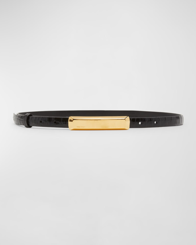 Shop Tom Ford Croc-embossed Leather Skinny Belt In 1n001 Black