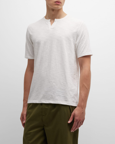 Shop Vince Men's Split-neck Slub Cotton T-shirt In Off White