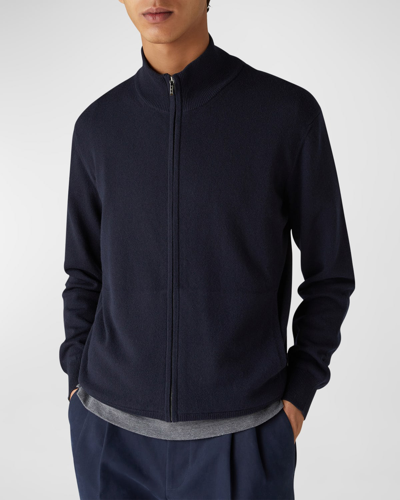 Shop Loro Piana Men's Baby Cashmere Full-zip Sweater In Blue Navy