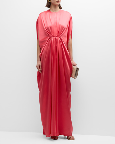 Shop E.stott Joan Ruched Silk Empire Gown In Coral