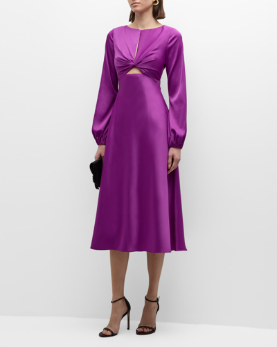 Shop Liv Foster Cutout Open-back A-line Satin Midi Dress In Wild Orchid