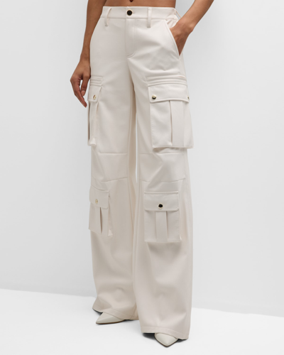 Shop Alice And Olivia Joette Vegan Leather Cargo Pants In Off White