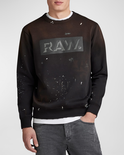 Shop G-star Raw Men's Painted Splattered Rubber Logo Sweatshirt In Black Painted