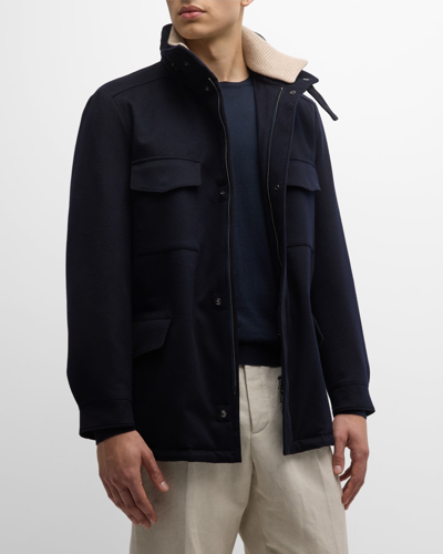 Shop Loro Piana Men's Cashmere Storm System Traveller Jacket In Blue Navy