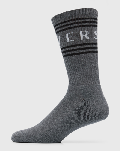 Shop Versace Men's Athletic Logo Crew Socks In Charcoal