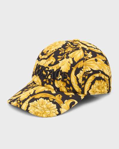 Shop Versace Men's Baroque Logo 6-panel Baseball Cap In Black Gold