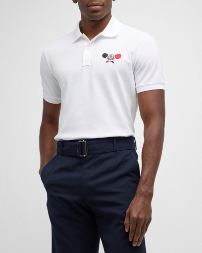 Shop Moncler Men's Racket Logo Polo Shirt In White