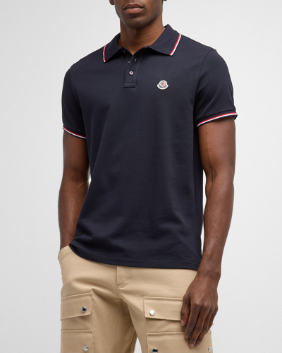 Shop Moncler Men's Tipped Polo Shirt In Blue