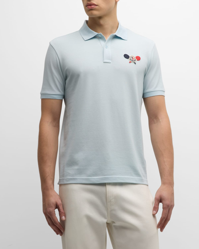 Shop Moncler Men's Racket Logo Polo Shirt In Pastel Blue