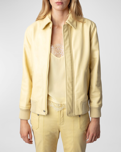 Shop Zadig & Voltaire Kaia Grained Leather Bomber Jacket In Shea