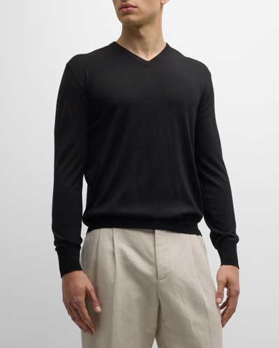 Shop Loro Piana Men's Scollo Cashmere V-neck Sweater In Black