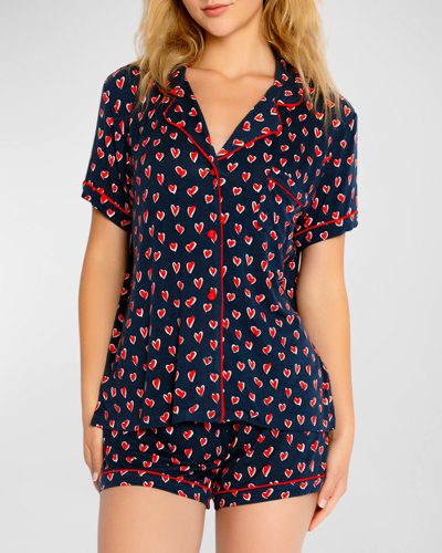 Shop Pj Salvage Love You More Heart-print Shorts Pajama Set In Navy