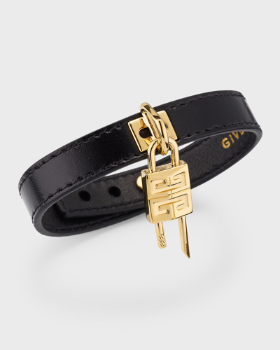 Shop Givenchy Mini Golden Lock Leather Bracelet In Golden/red