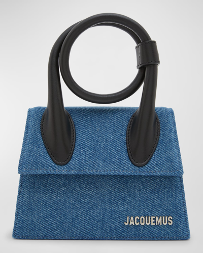 Shop Jacquemus Le Chiquito Noeud Denim Top-handle Bag In Blue