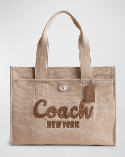 Shop Coach Logo Canvas Cargo Tote Bag In Lhdark Natural