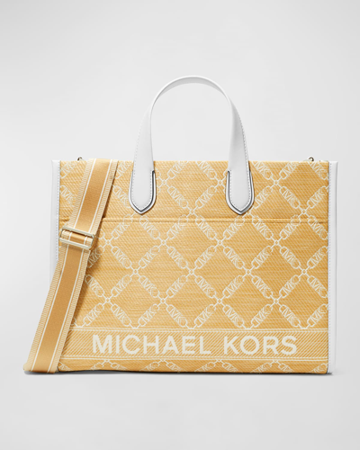 Shop Michael Michael Kors Gigi Large Grab Monogram Tote Bag In White
