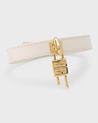 Shop Givenchy Mini Golden Lock Leather Bracelet In Ivory
