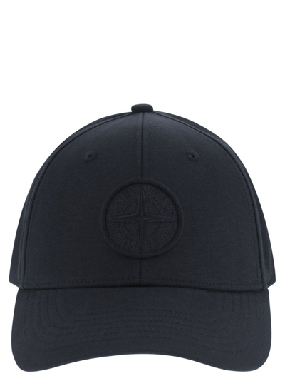 Shop Stone Island Logo Embroidered Curved In Navy