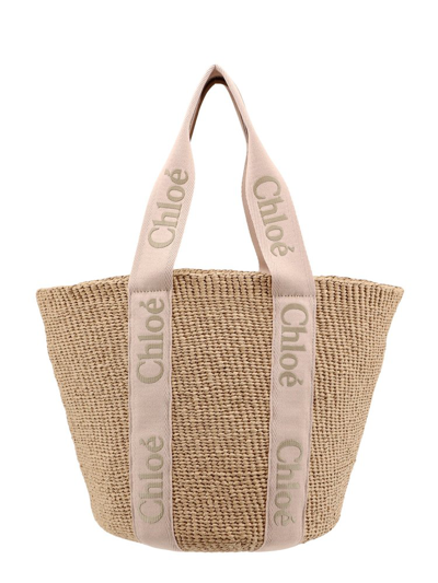 Shop Chloé Woody Large Basket Bag In Beige