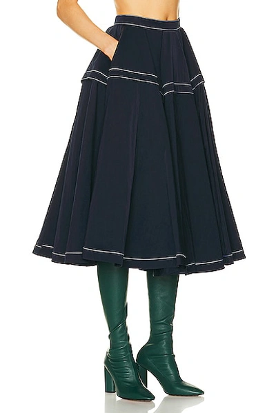 Bottega Veneta Tech Nylon Midi Circle Skirt In Navy
