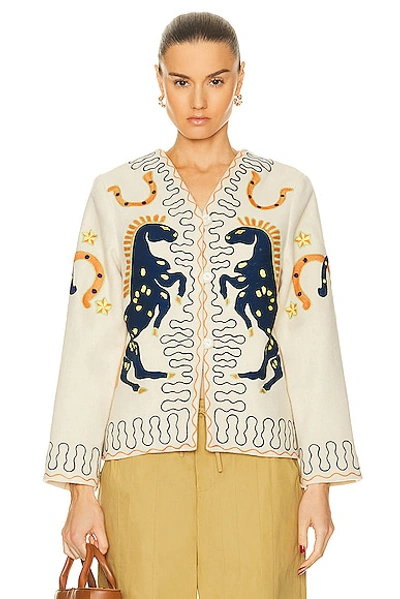 Bode Winter Stallion Stitched Wool Jacket In Cream Multi