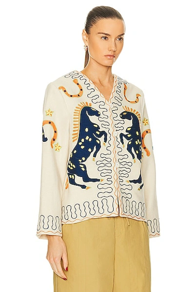 Bode Winter Stallion Stitched Wool Jacket In Cream Multi