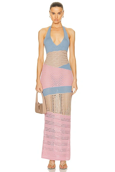 Shop Rta Patchwork Knit Midi Dress In Desert Rose Multi
