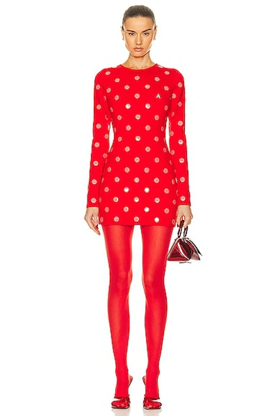 Shop Area Polka Dot Long Sleeve Mini Dress In Scarlet