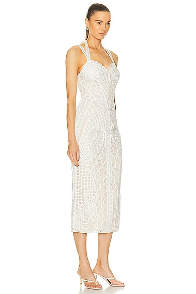 Cult Gaia Louise Geometric Lace Sweetheart Midi Dress In Off White
