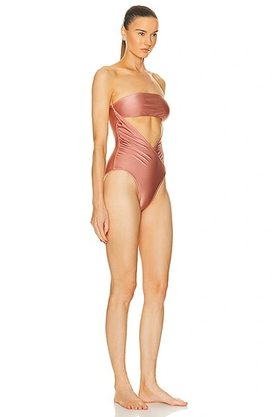 Shop Adriana Degreas Arisaema Solid High Leg Strapless Swimsuit In Callas Rose