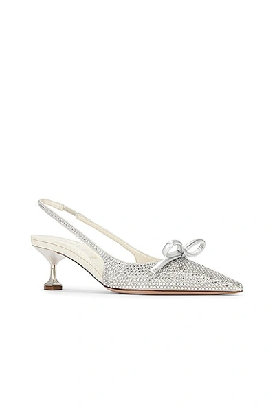 Miu Miu Crystal Bow Slingback Ballerina Pumps In Perla