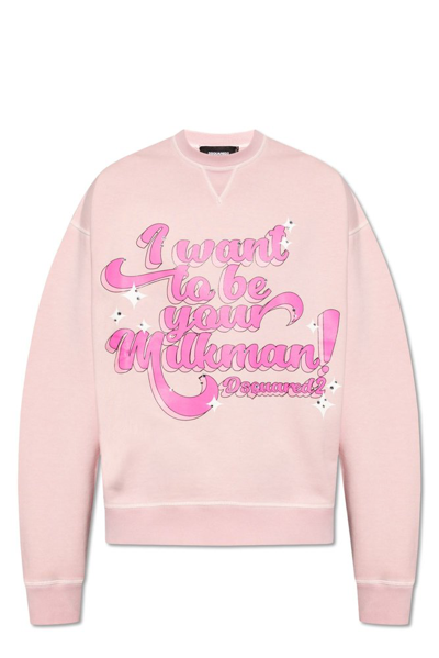 Shop Dsquared2 Slogan Printed Crewneck Sweatshirt In Pink