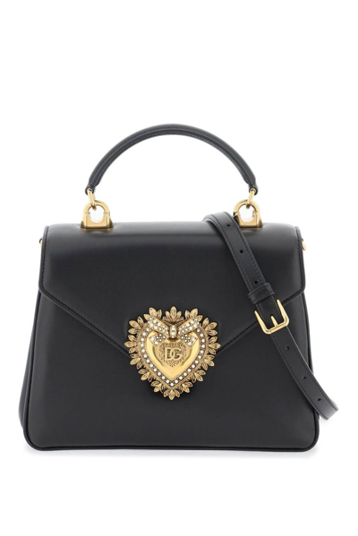 Shop Dolce & Gabbana Devotion Logo Plaque Handbag In Black