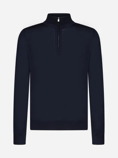 Shop Piacenza 1733 Half-zip Wool Sweater In Blue Navy