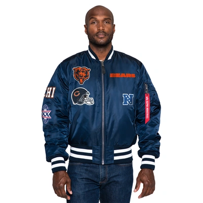 Shop New Era Mens  Bears Alpha Satin Jacket In Navy/orange