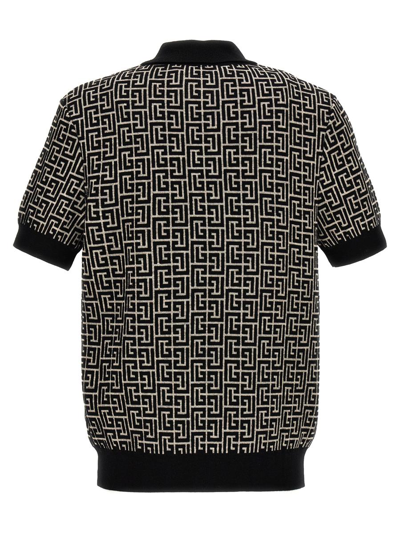 Shop Balmain 'monogram' Polo Shirt In White/black