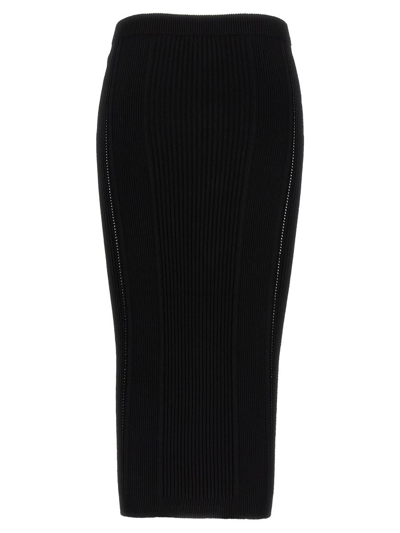 Shop Balmain Logo Button Midi Skirt In Black
